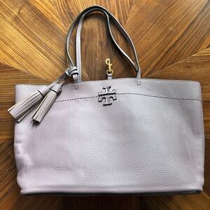 Tory Burch Dusty Lavender Pebbled Leather Tote with Tassel NWOT